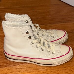 Women's Cream High-Top Sneakers with Pink Accents
